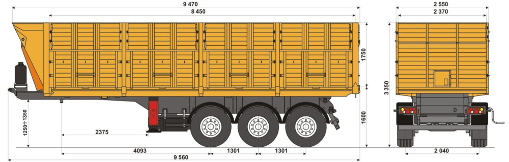 Полуприцеп-самосвал UAT-GTS-3526.01, зерновоз 35 м³, оси TRAX